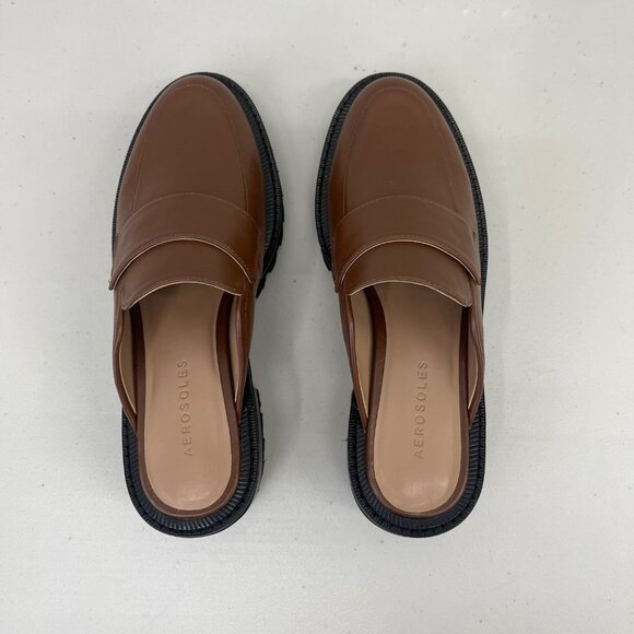 Aerosoles Reba Tan Faux Leather Lug Sole Slip On Comfort Mules Shoes Womens 6 M - Picture 4 of 7